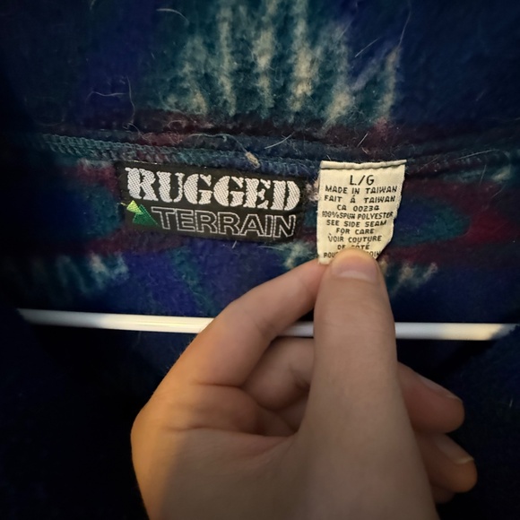 Retro Fleece- 80's/90's Pattern- Pullover Size Large- Blue/Green- Zip Up - Picture 4 of 4